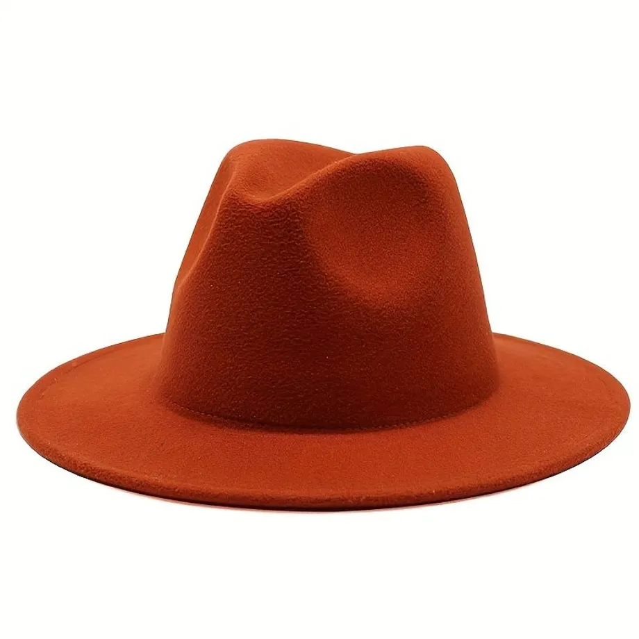 Unisexový Klobouk Fedora V Bonbonových Barvách - Klasický Široký Okraj, Plstěný Klobouk Ve Stylu Jazz - Trilby rust-red