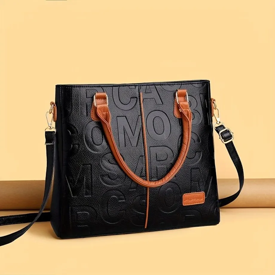 Kabelka s reliéfními písmeny a trendy barevnými bloky, dámská crossbody s horním uchem