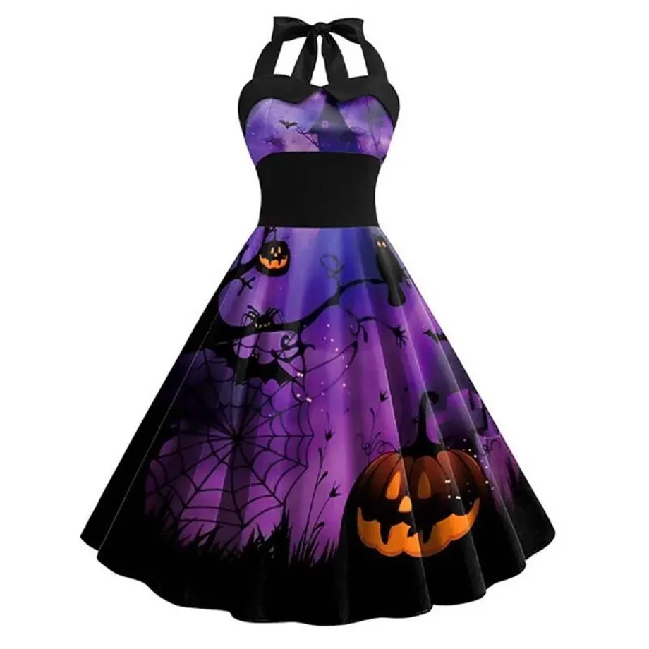 Halloweenské šaty pro ženy - Sexy, se zapínáním na krku, vintage, elegantní kostýmy na večerní večírek 002 XL