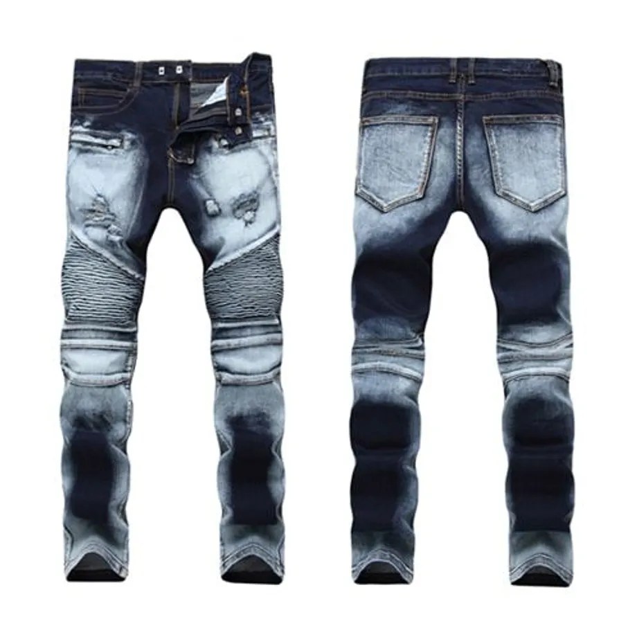 Pánské módní džíny Slim Fit Elastic Ripped Jeans Blue 1766 30