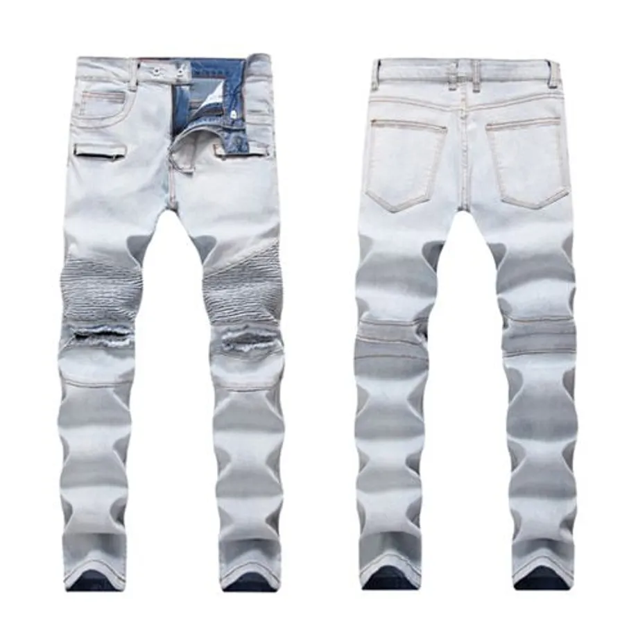 Pánské módní džíny Slim Fit Elastic Ripped Jeans Light blue 1799 40