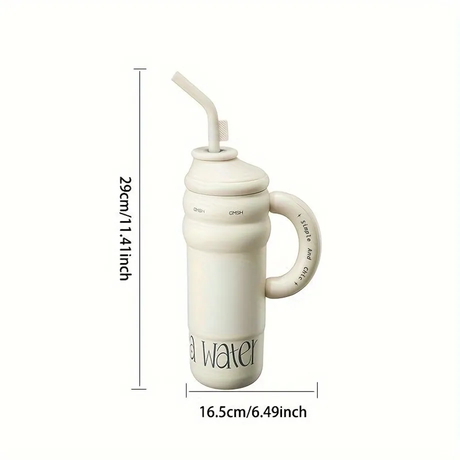 1ks 1300ml/43,95oz Nerezová Láhev Na Vodu Se Slámou, Dvoustěnná Nepropustná Sklenice S Rukojetí, Vhodná Pro Outdoorové Aktivity, Fitness, Cestování