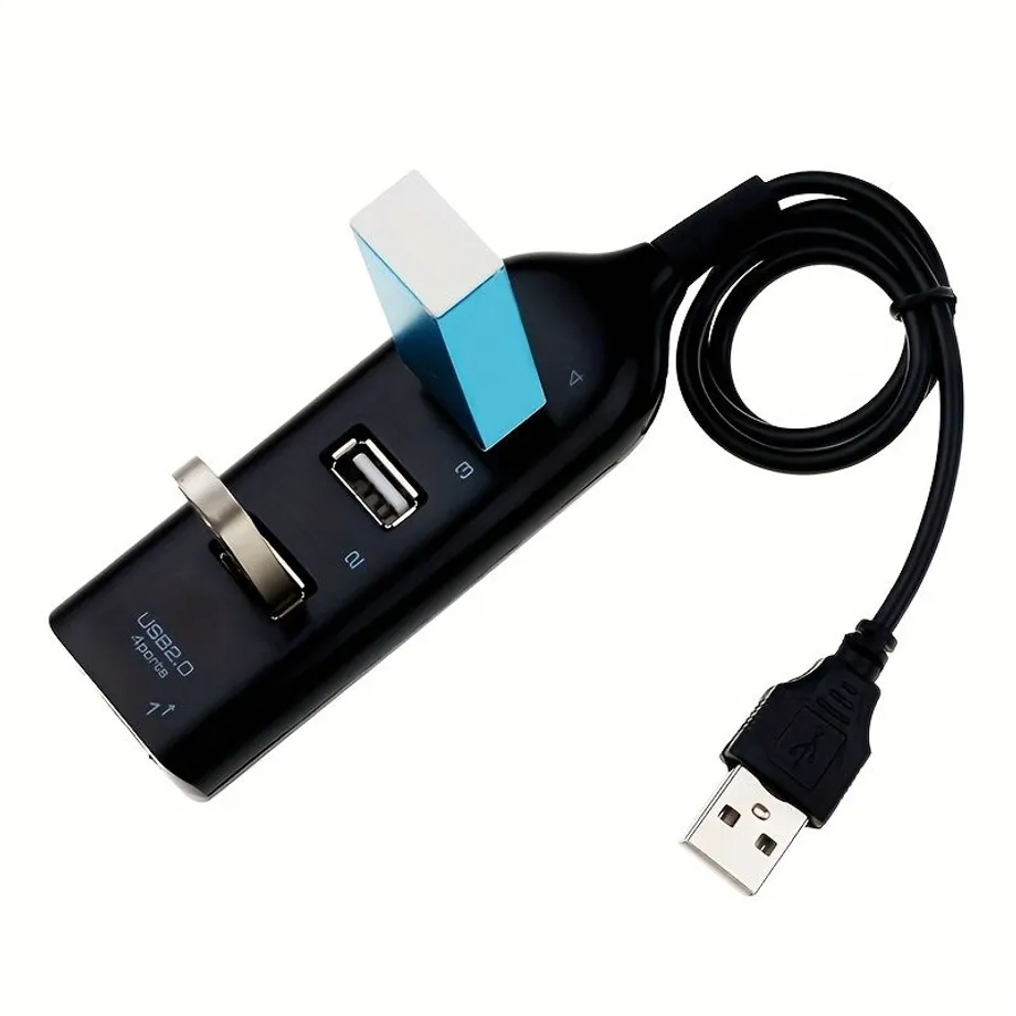 Kompaktní rozbočovač USB 4 porty USB 2.0 s kabelem Mini USB pro snadné připojení víceopu