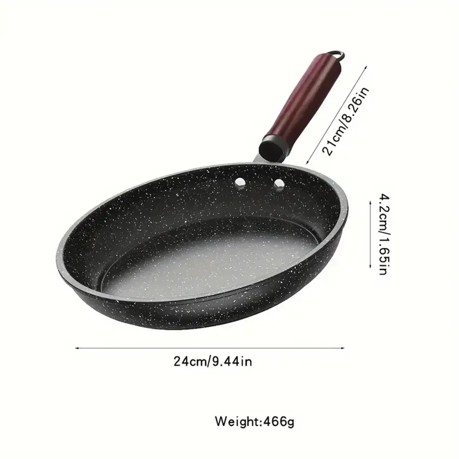 1ks Maifan Stone Nepřilnavý hrnec s dřevěnou rukojetí 24cm/9.45inch, Nepřilnavá pánev Maifan Stone Wok, Pancake Vaječný Steak Hrnec na pizzu, Náčiní na vaření, Gril, Nádobí, Kuchyňské nádobí