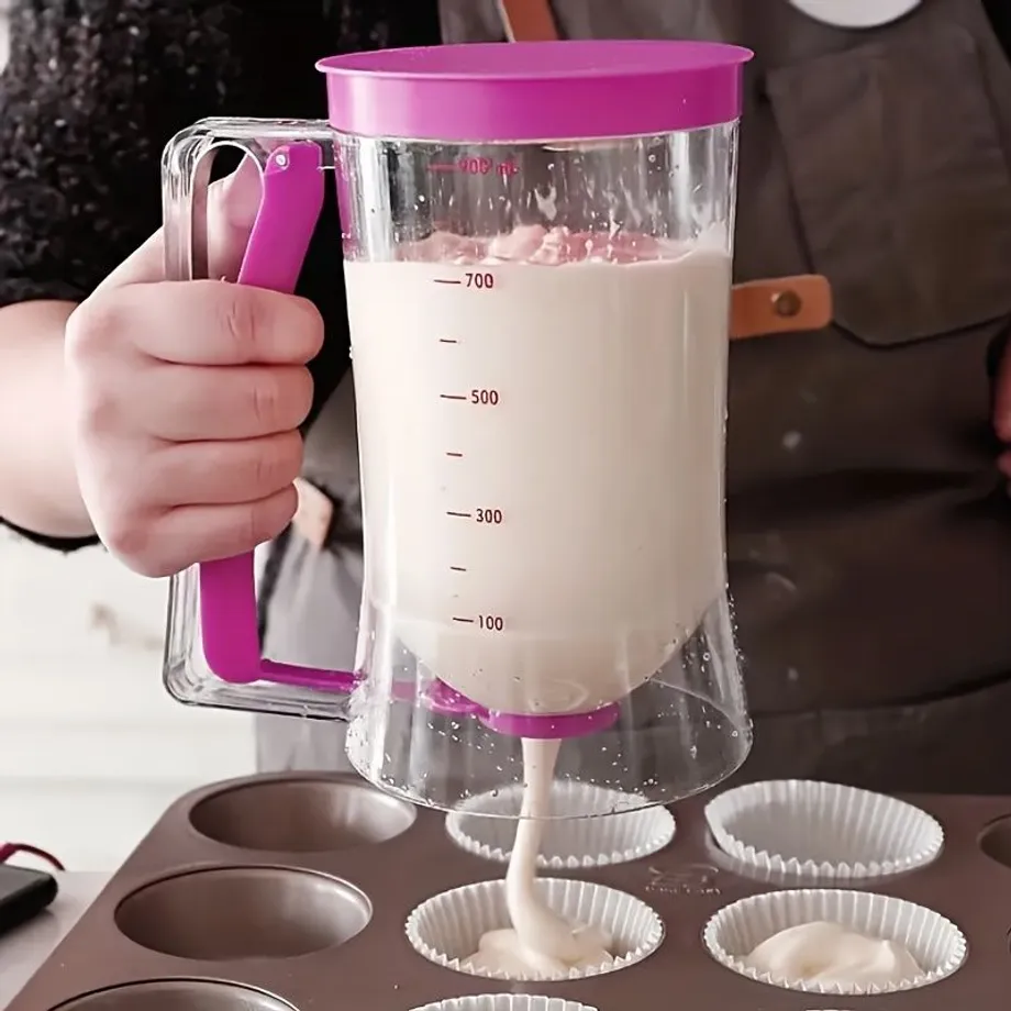 1 ks 900ml/30,4oz Oddělovač těsta na lívance a cupcakes, Ruční trychtýř s odměrkou