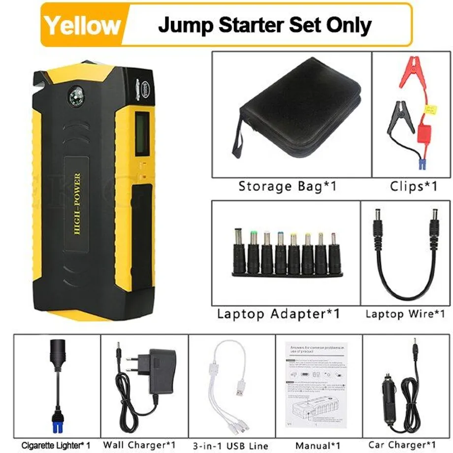 GKFLY Super Power Startovací zařízení 12V 600A Auto Jump Starter Vzduchové čerpadlo Kompresor pro benzín Diesel Autobaterie Booster