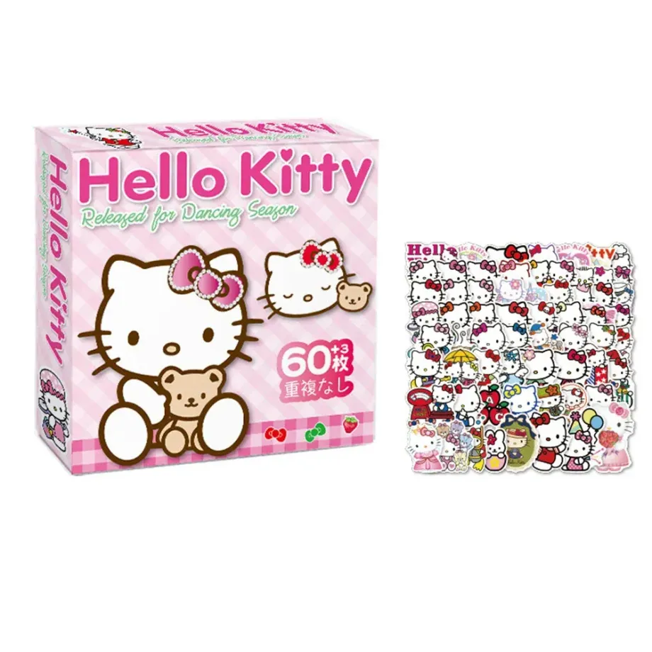 Sada 60 kousků samolepek Sanrio Hello Kitty, Kuromi, Cinnamoroll a Pochacco pro děti