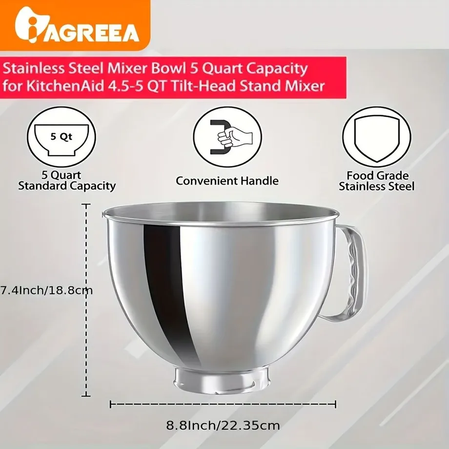 Míchací nerezová mísa KitchenAid 4,5 a 5 l, kompatibilní s modely Artisan 5KSM125, 5KSM150, 5KSM175