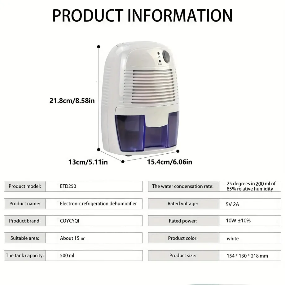 Mini odvlhčovač vzduchu Silent Home 500 ml - pro domácnost, ložnici, kuchyň, sklep, koupelnu a prádelnu