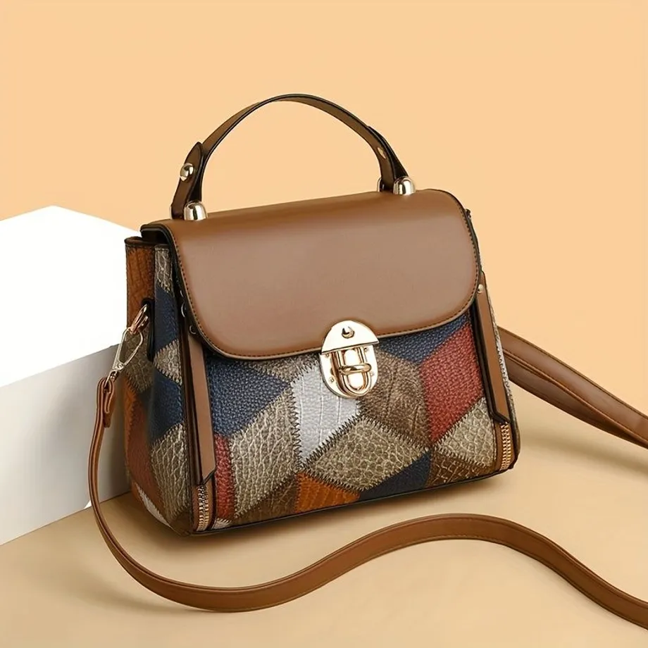 Retro Geometrická Kabelka | Mini módní crossbody | Dámská kabelka s ozdobnou sponou