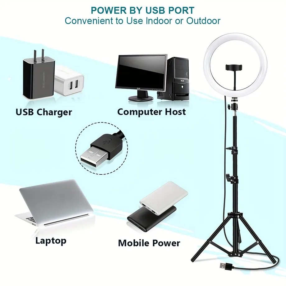 Ringlight pro selfies a tvorbu (25,4 cm) s nastavitelným RGB LED světlem, stativem a držákem na telefon