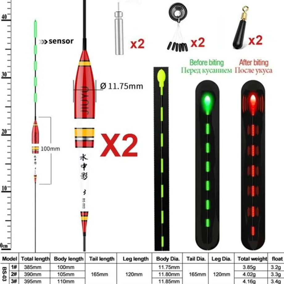 Letní rybaření Smart LED plovák 2ks Bite Alarm Fish Light Color Automatická noční elektronická měnící se bójka s baterií CR4252022