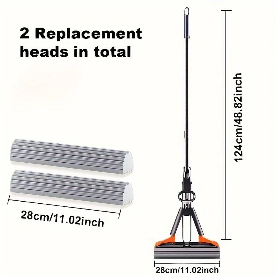 Mop s dvojitou savou houbou - 1 sada, 2 hlavy, na mokré i suché čištění podlah