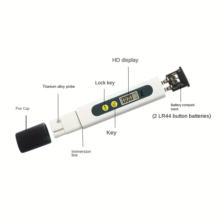 Kompaktní měřič TDS - tester pitné vody 0-9990ppm, přenosný analyzátor kvality vody