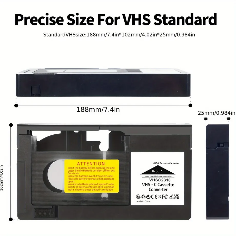 Adaptér pro konverzi VHS-C kazet: Z VHS na VHS-C (Nekompatibilní s MiniDV/Hi8)