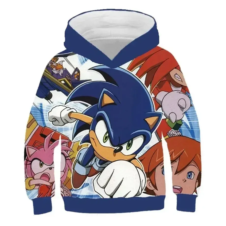 Dětská unisex mikina s kapucí a motivy 3D potisku ježka Sonic