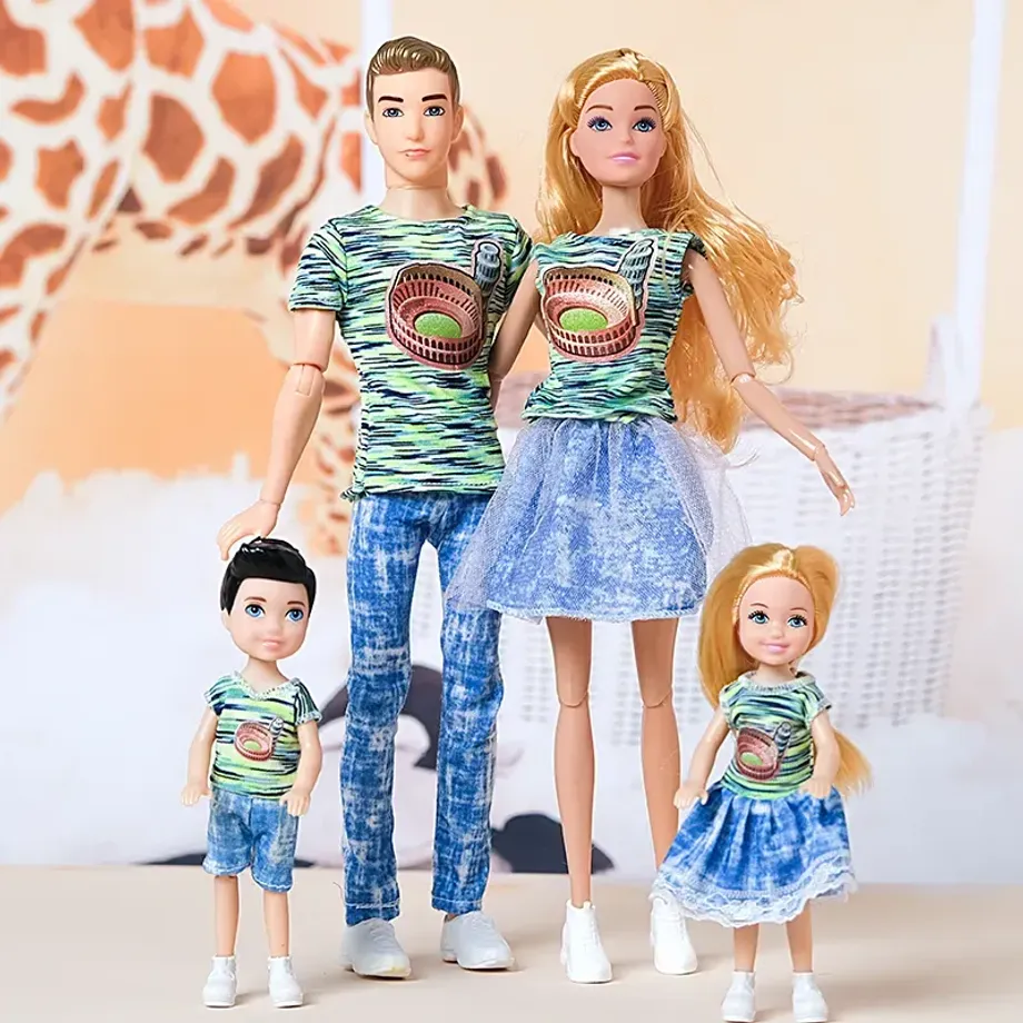 Roztomilá sada panenek Barbie rodina ve stejném oblečení - sada 4 ks