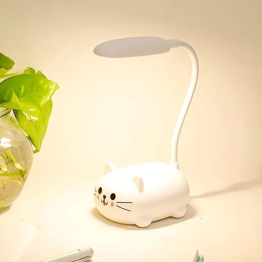 1ks nastavitelná stolní lampa, noční světlo Cartoon Cute Cat, dobíjecí LED stolní světlo USB, teplá bílá stolní lampa na ochranu očí