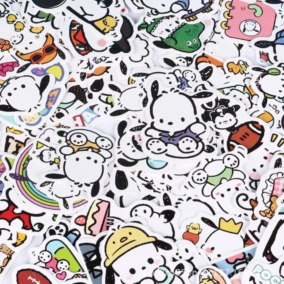 Sada 60 kousků samolepek Sanrio Hello Kitty, Kuromi, Cinnamoroll a Pochacco pro děti