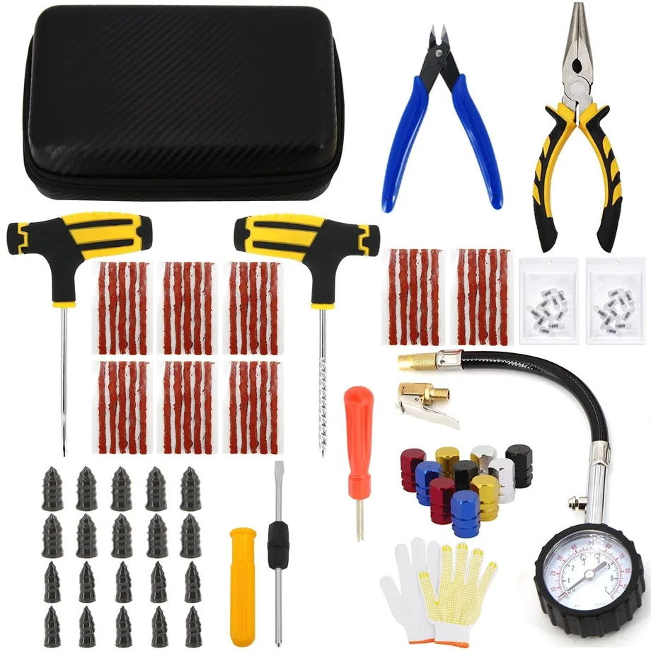 Sada nářadí na opravu pneumatik Auto Bike Puncture Plug Garage Needle Nose Pliers Vacuum Film Nail Screws W/ Storage Case