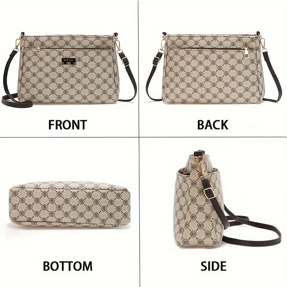 Půvabná a praktická dámská crossbody kabelka s potiskem, módní retro kabelka přes rameno, vícevrstvé zipy, velký úložný prostor