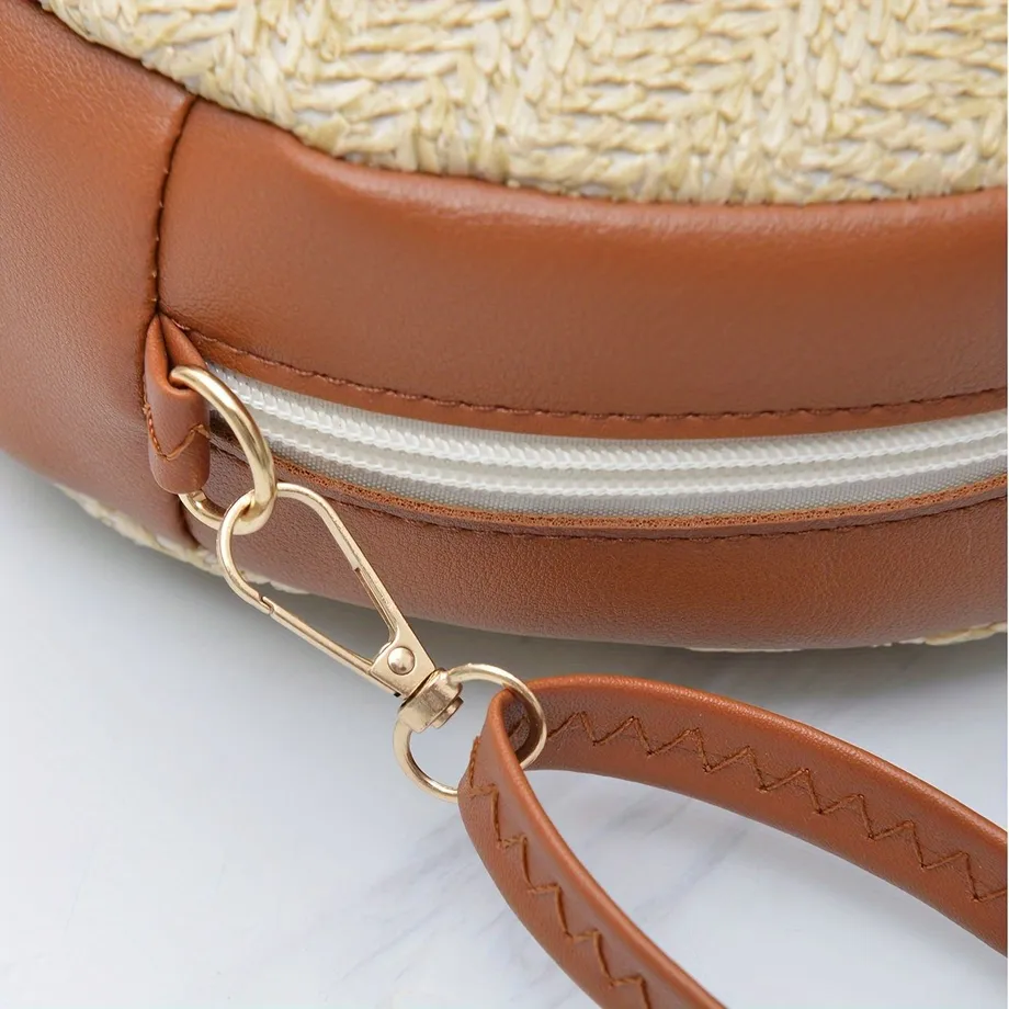 Kulatá slaměná crossbody kabelka, bohemian mini crossbody, módní kruhová kabelka pro ženy na cestování, piknik a pláž