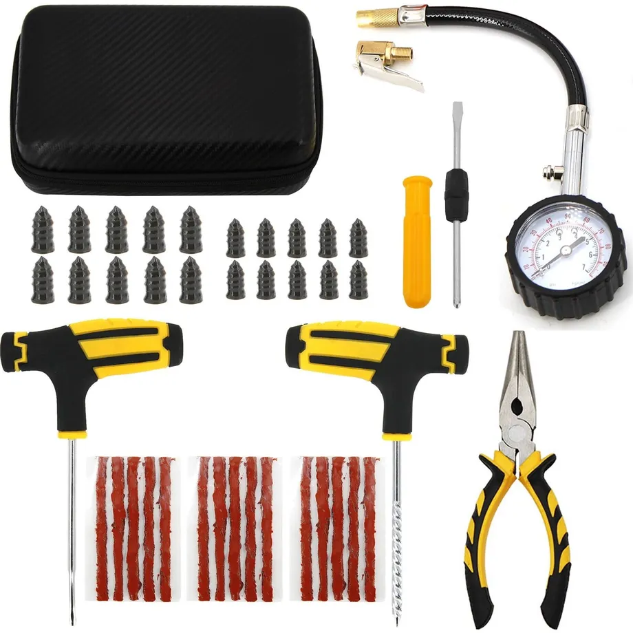 Sada nářadí na opravu pneumatik Auto Bike Puncture Plug Garage Needle Nose Pliers Vacuum Film Nail Screws W/ Storage Case