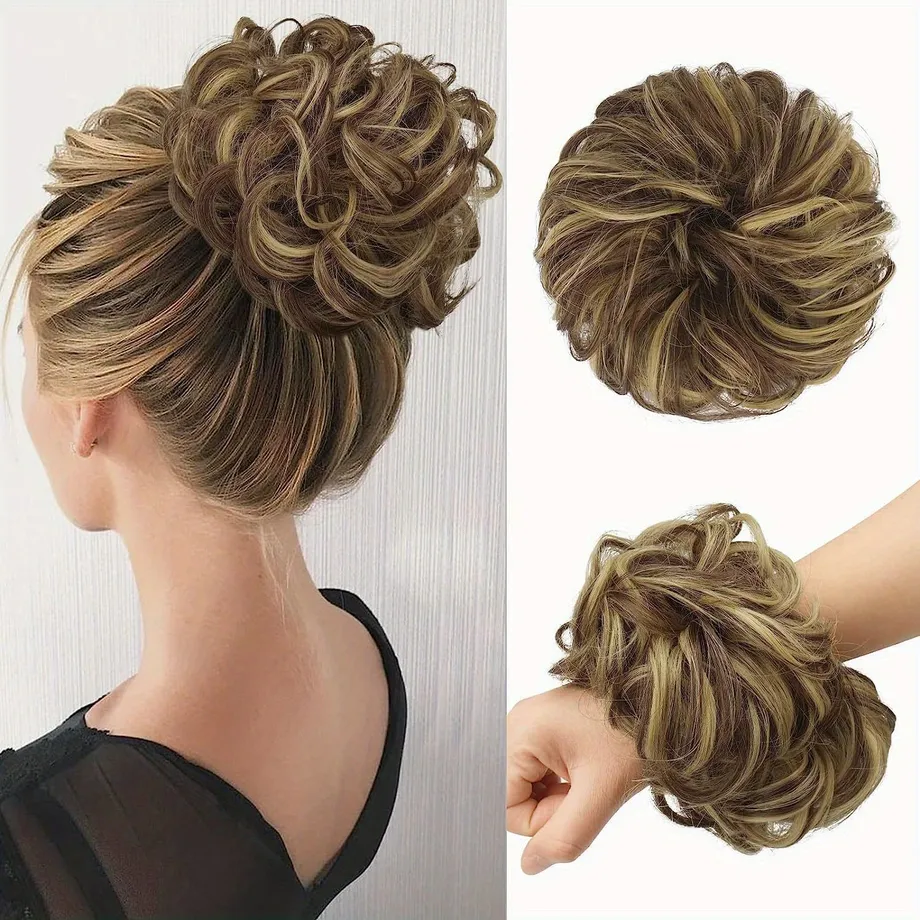 Rozcuchaný drdol scrunchies - vlnité kudrnaté chignon culík prodlužování vlasů hustý účes nástavec na vlasy vlasové doplňky