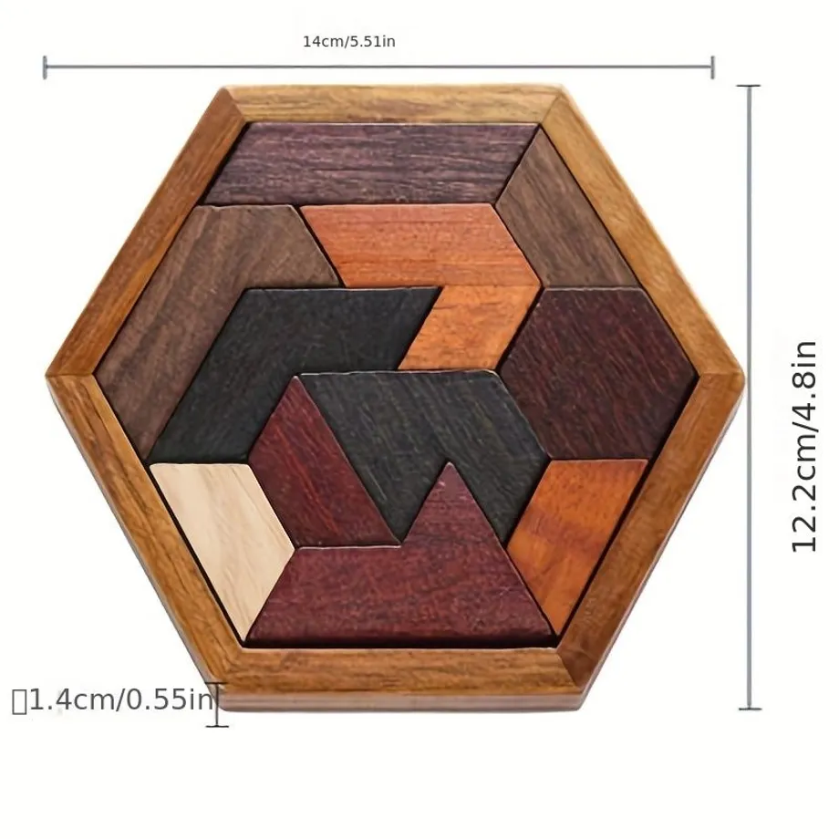 Barevné dřevěné hexagonální geometrické skládačky - Montessori hračky pro rozvoj dětí