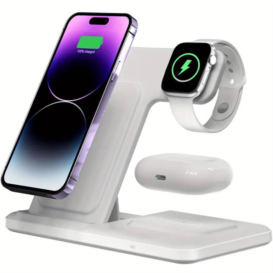 Bezdrátová nabíjecí stanice 3v1, skládací, pro iPhone 14, 13, 12, 11, X, XR, XS, SE, 8, Apple Watch 1-8 a AirPods 3, 2, Pro