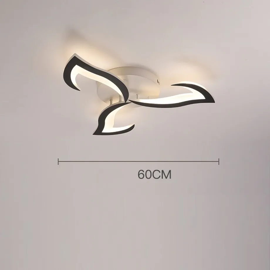 Stropní LED svítidlo 6000K, 3-plamenné, moderní design květiny, černý akrylát, bílé světlo - obývací pokoj, ložnice, jídelna