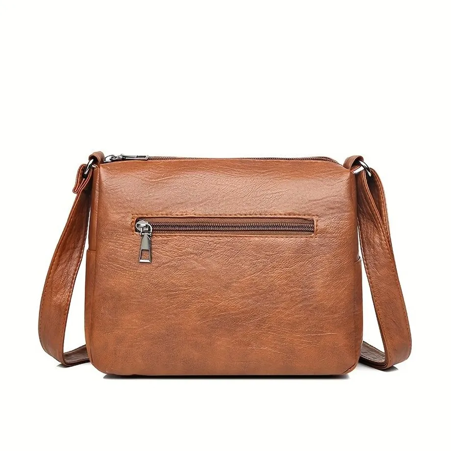 Vintage crossbody kabelka z PU kůže s více kapsami - dámská příležitostná kabelka