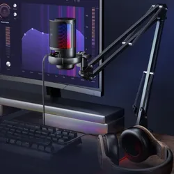 Profesionální USB mikrofon pro hráče Kondenzátorový mikrofon s RGB podsvícením Pro nahrávání, podcasting a streaming Kompatibilní s PS5, PS4 a Mac