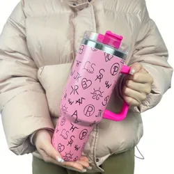 1ks 1200ml/40oz Dopisní Tisk Nerezová Láhev Na Vodu, Přenosný Nepropustný Pohárek, Vhodný Pro Outdoorové Sporty, Řízení Auta, Fitness