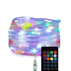 USB světelný řetěz s dálkovým ovladačem 10 m RGB barvy 100 LED, venkovní i vnitřní použití IP65