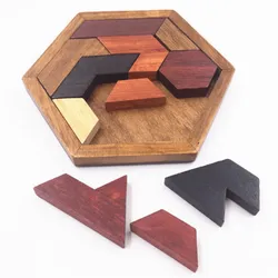 Barevné dřevěné hexagonální geometrické skládačky - Montessori hračky pro rozvoj dětí