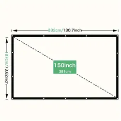 150palcové Projekční Plátno S Vysokou Hustotou, 16:9 HD, 160° Pozorovací Úhel, Skládací, Proti Vráskám, Přenosné Plátno Projektoru, Podporuje Oboustrannou Projekci, Používá Se Pro Domácí Kino, Venkovní A Kancelářské Prostory