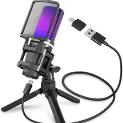 Profesionální USB mikrofon pro hráče Kondenzátorový mikrofon s RGB podsvícením Pro nahrávání, podcasting a streaming Kompatibilní s PS5, PS4 a Mac