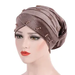 Dámský turban korálky khaki Qiana