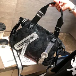 Módní tote taška s ozdobnými kameny, lesklá crossbody kabelka pro ženy, punk kabelka pro streetwear