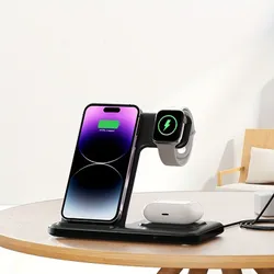 Bezdrátová nabíjecí stanice 3v1, skládací, pro iPhone 14, 13, 12, 11, X, XR, XS, SE, 8, Apple Watch 1-8 a AirPods 3, 2, Pro